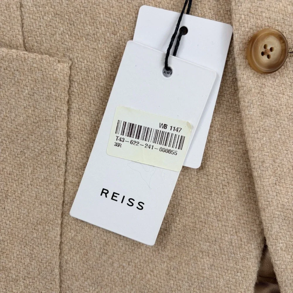 REISS Deal Stand Alone Wool-Blend Textured Blazer Jacket Beige Men 38R NWT $540